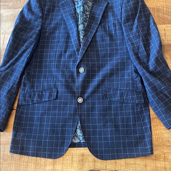 James Tattersall Navy Blue Plaid Cotton Blend Blazer 40S - Picture 4 of 9